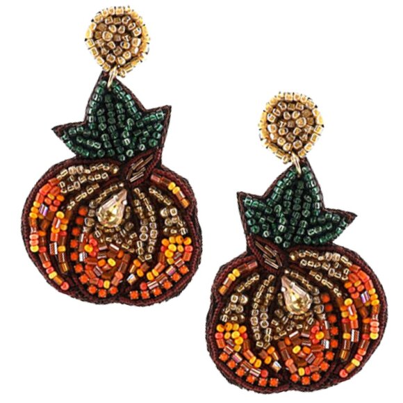 Austrian Marquis Crystal Topaz Glass Beaded Sparkle Pumpkin Fall Earrings - Picture 2 of 2